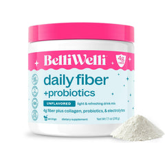 Belli Welli unflavored daily fiber powder bottle for easy daily digestion
