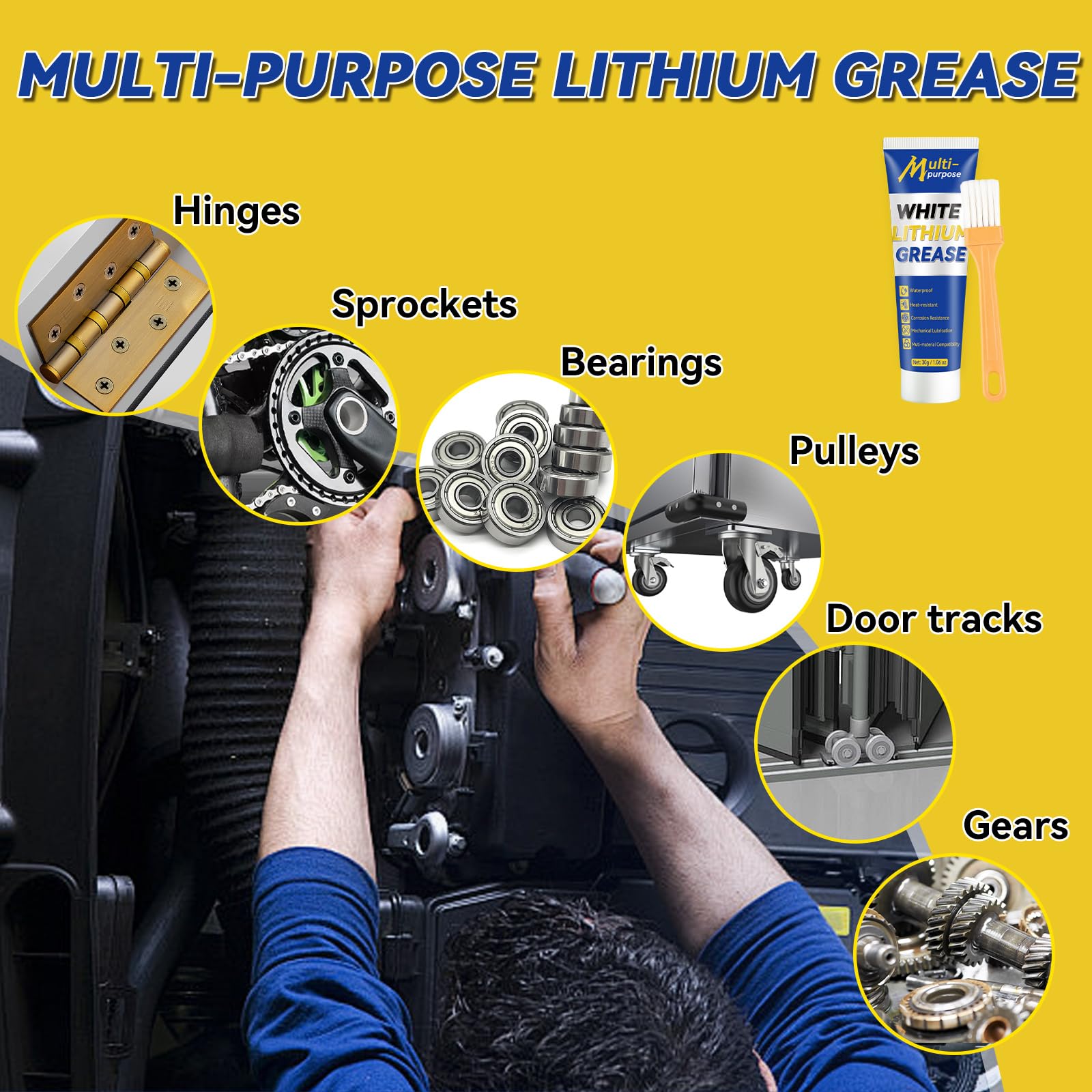 Bicycle chain lubricated with Bellisinno white lithium grease during maintenance.