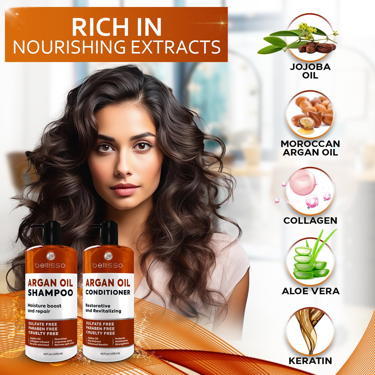 Bellisso Argan Oil Shampoo lather demonstrates gentle cleansing and moisture retention.