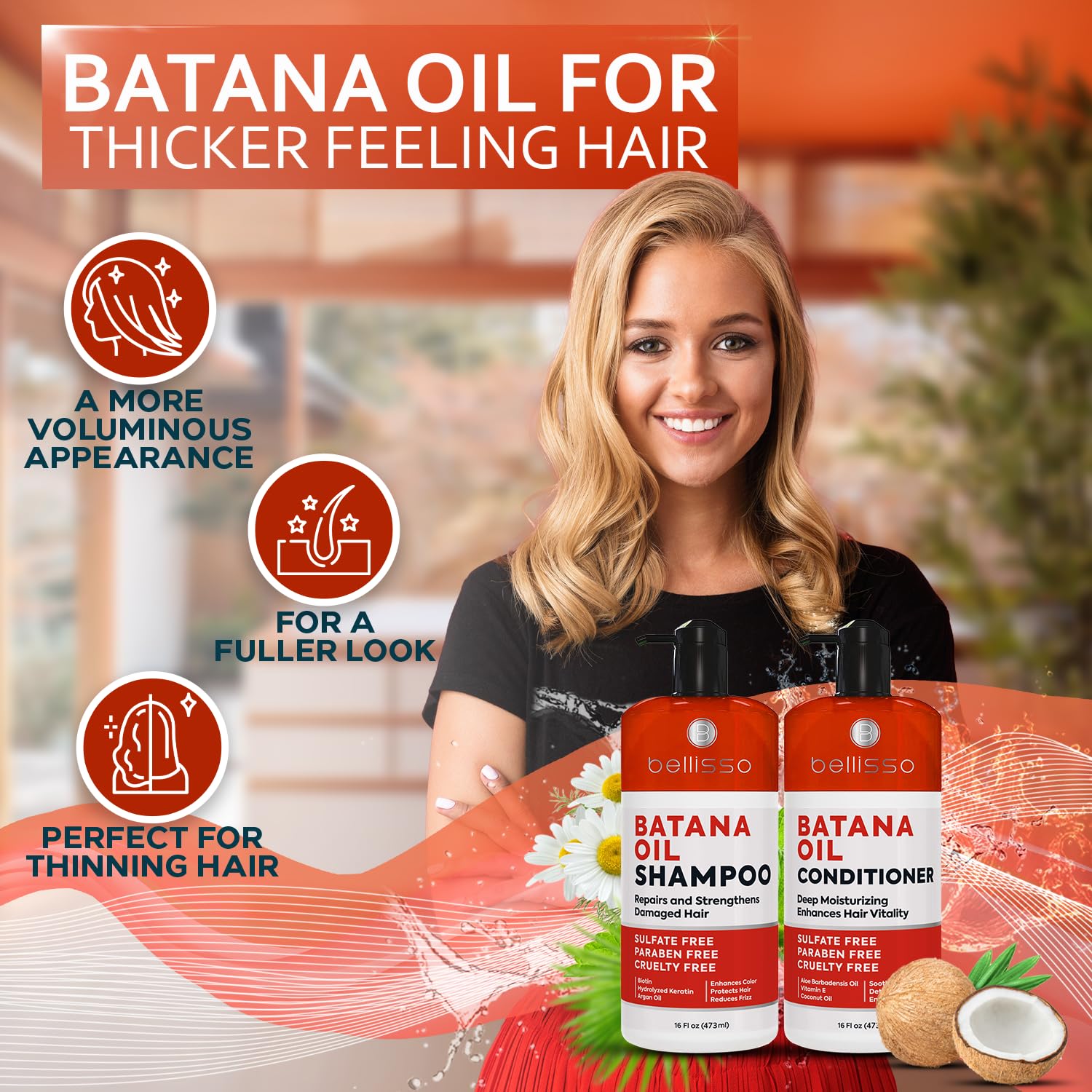 Bellisso Batana Oil Conditioner bottle front emphasizing hydration and manageability
