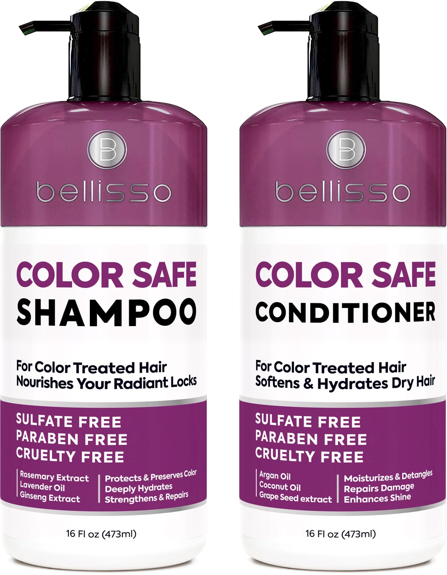 Bellisso Color Safe Shampoo bottle protects vibrant color during wash