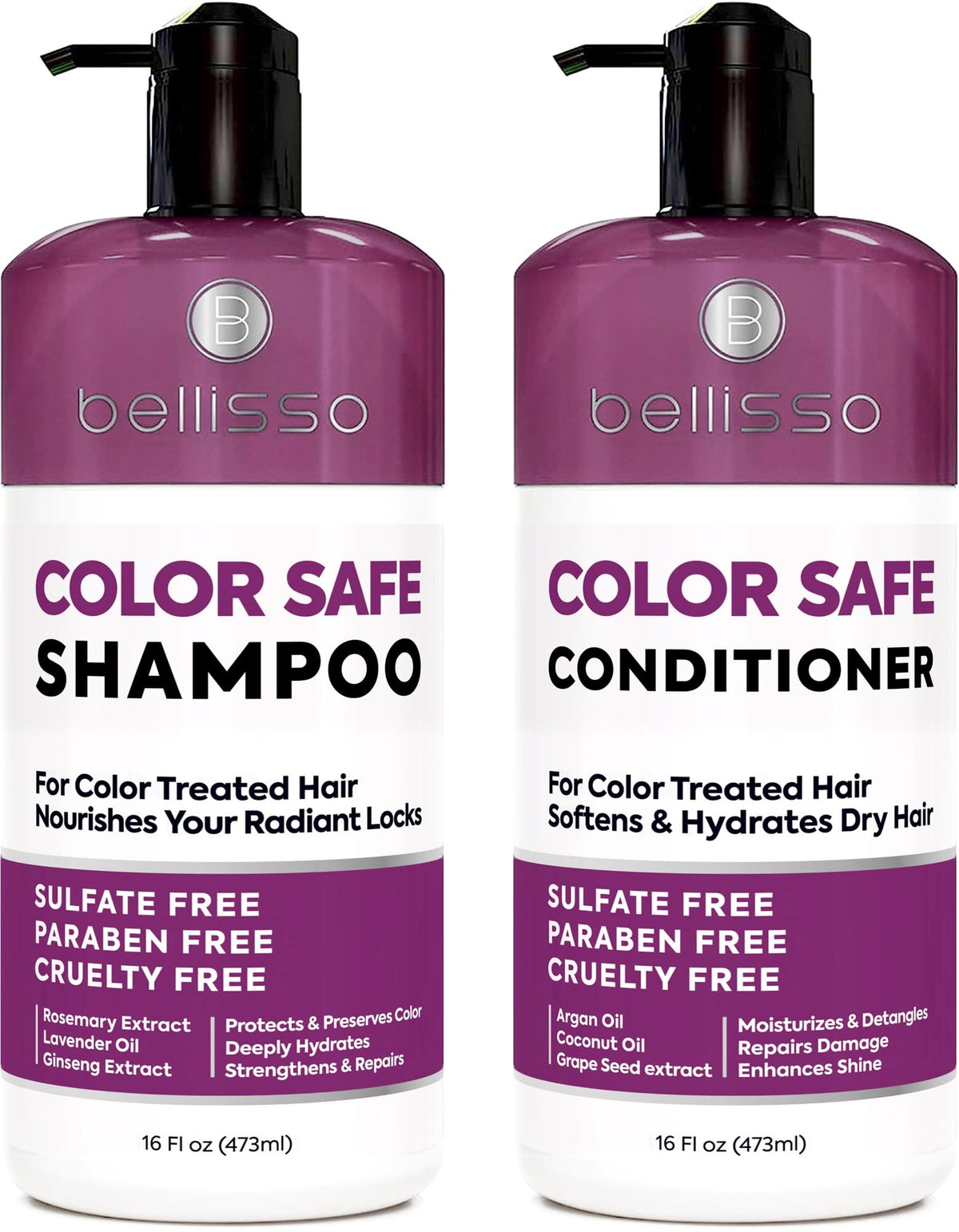 Bellisso Color Safe Shampoo bottle protects vibrant color during wash