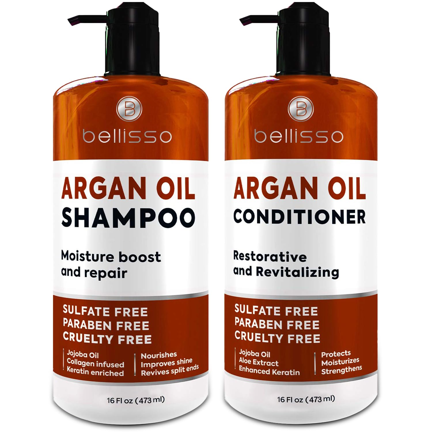 Bellisso Moroccan Argan Oil Shampoo bottle showing hydration and radiant shine.
