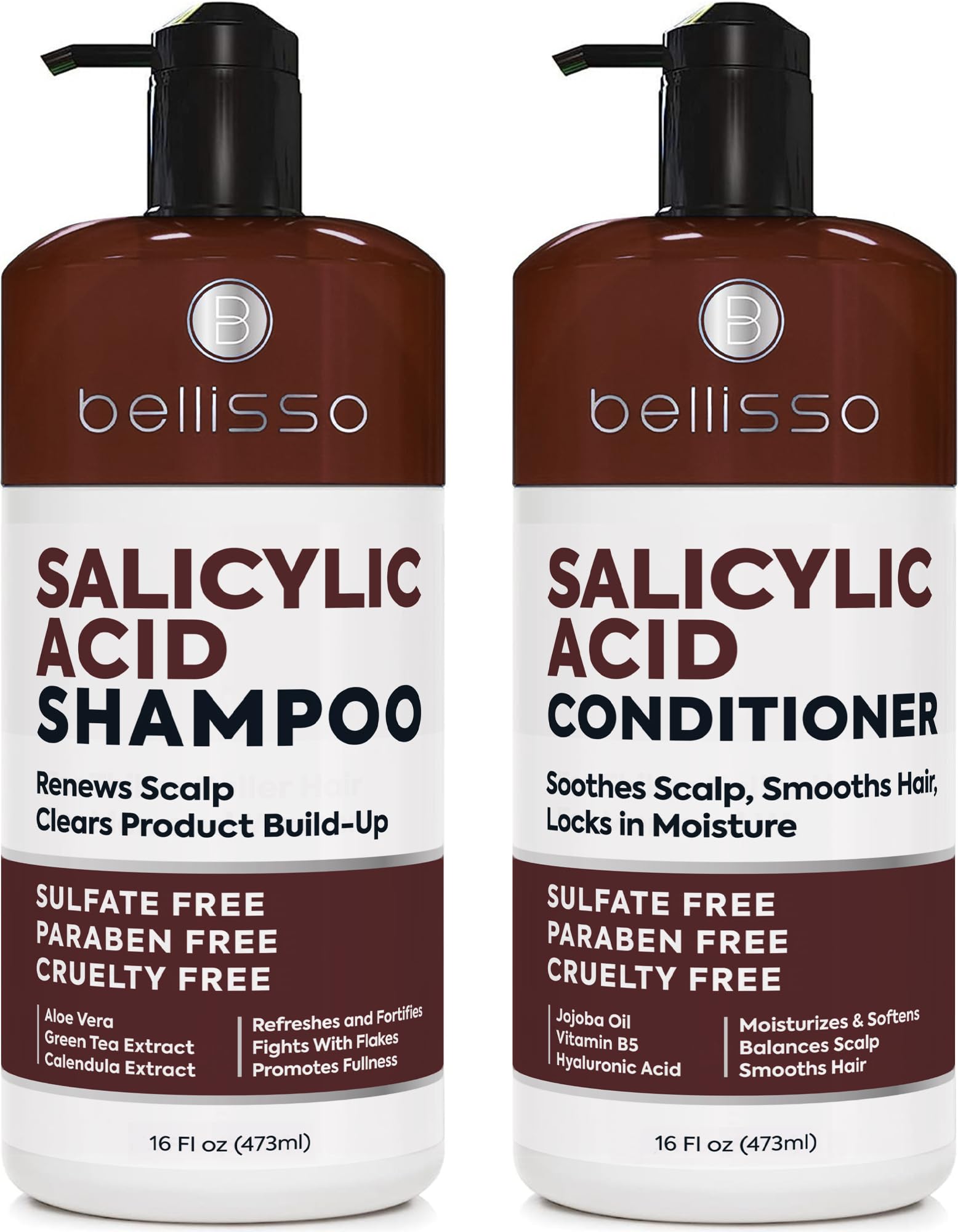 Bellisso salicylic acid shampoo bottle promoting gentle scalp exfoliation and refreshment.