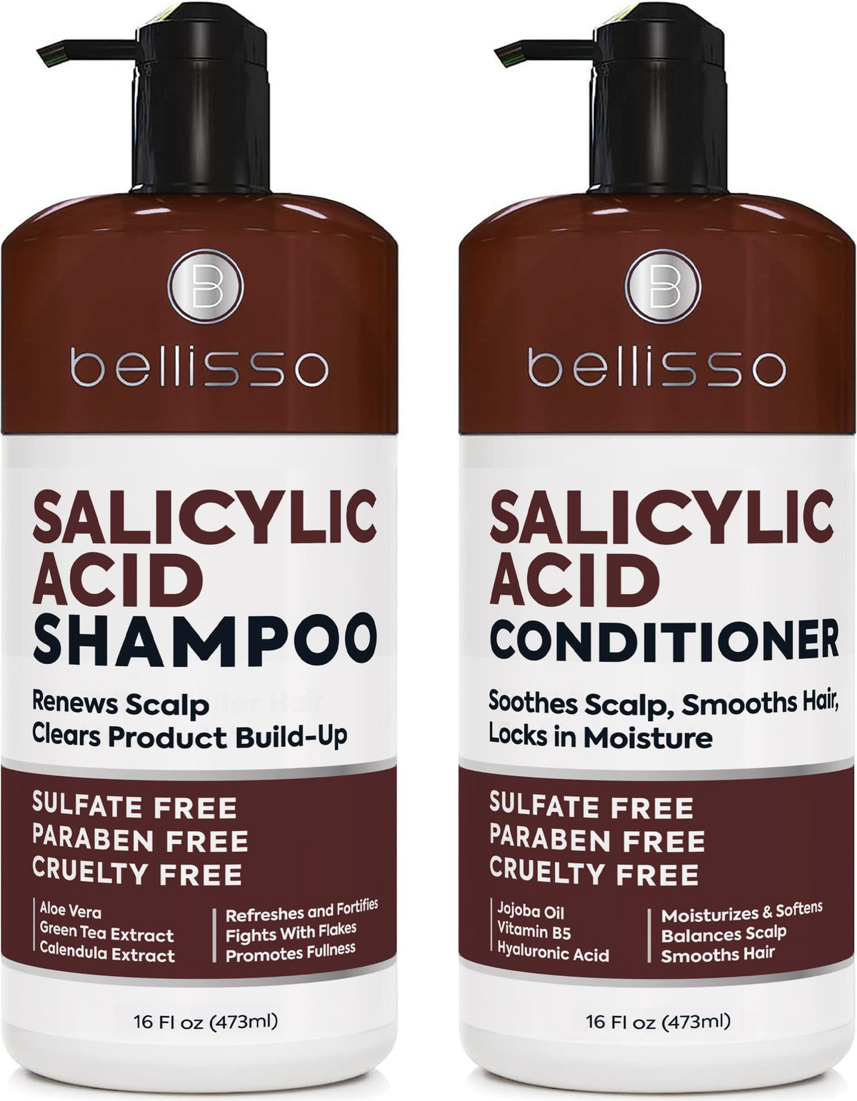 Bellisso salicylic acid shampoo bottle promoting gentle scalp exfoliation and refreshment.