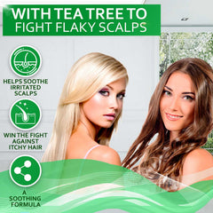 Bellisso Tea Tree Conditioner bottle closeup, nourishes from root to tip with Vitamin B5