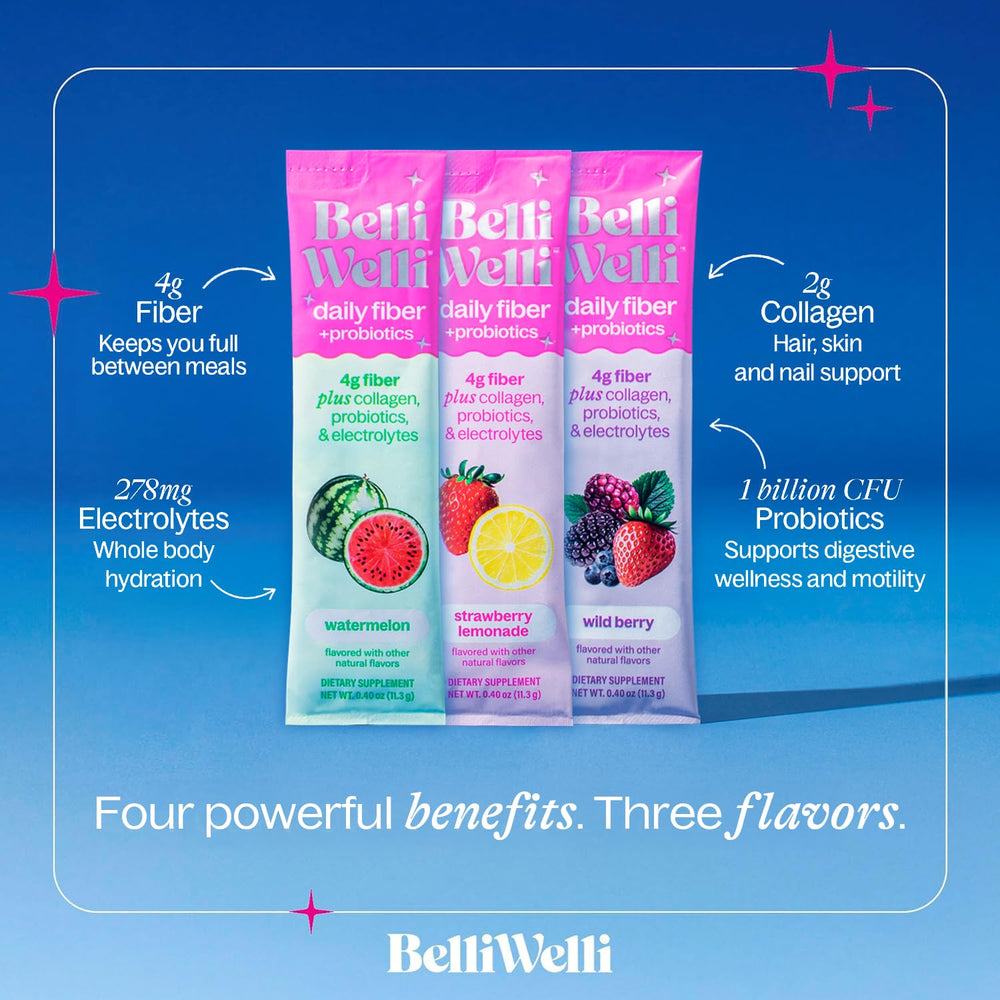 A Belli Welli stickpack dissolving in water for quick, gentle mix and smooth texture.