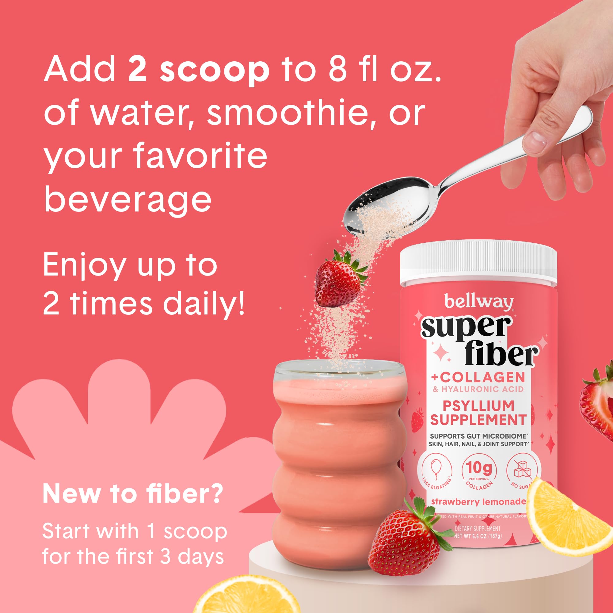 Bellway stir-and-drink fiber-collagen powder is easy to use daily