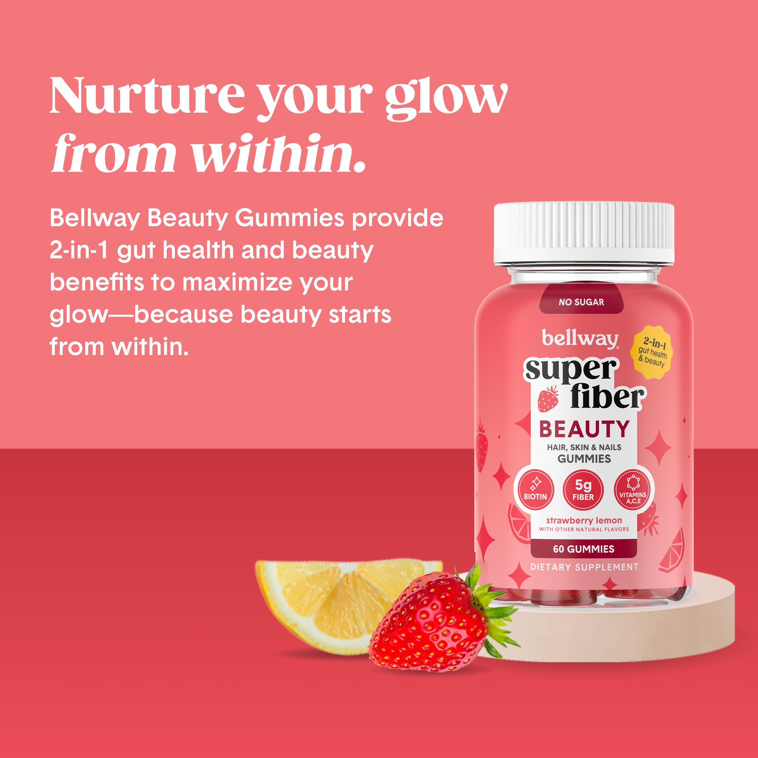 Bellway gummies on hand demonstrating daily fiber and biotin routine