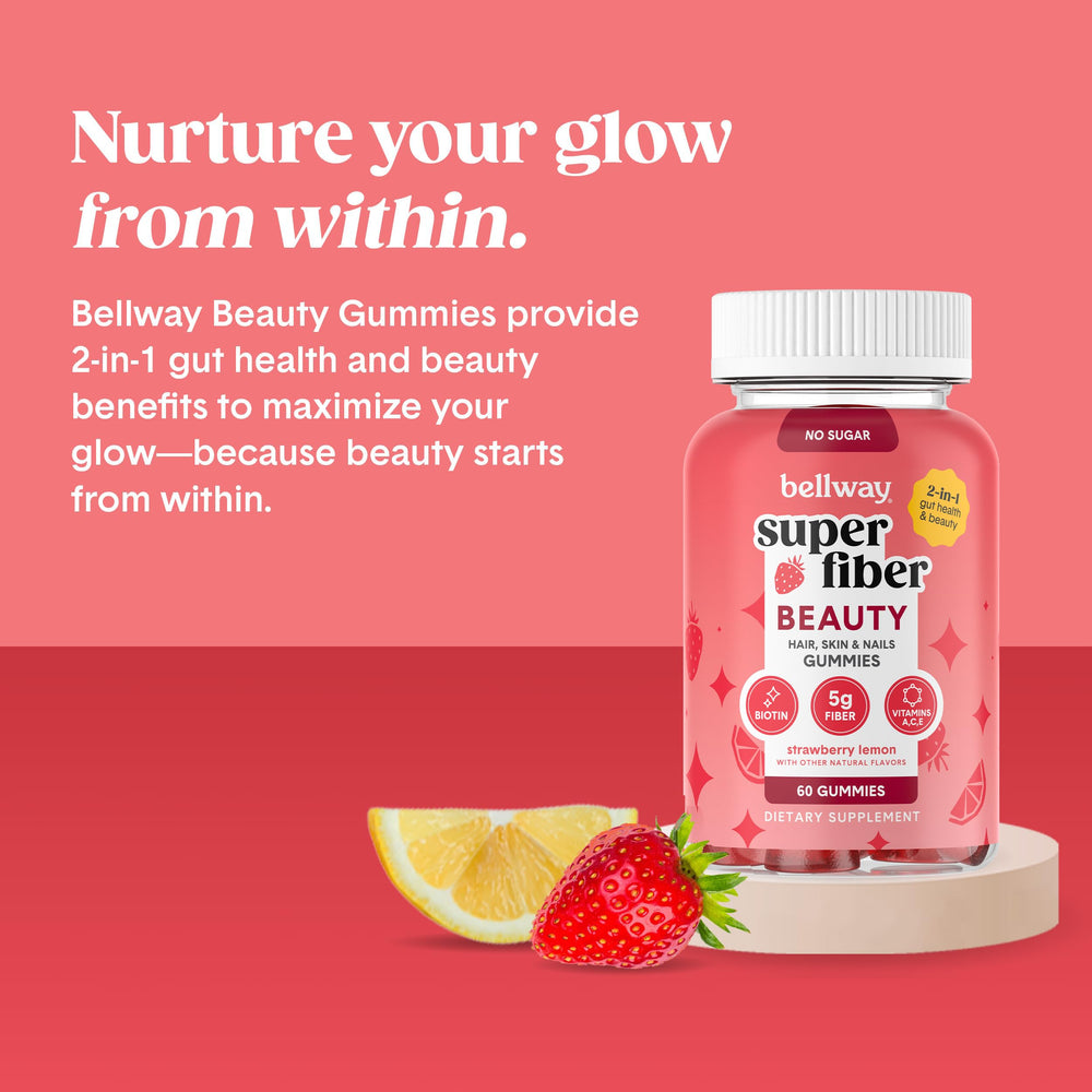 Bellway gummies on hand demonstrating daily fiber and biotin routine
