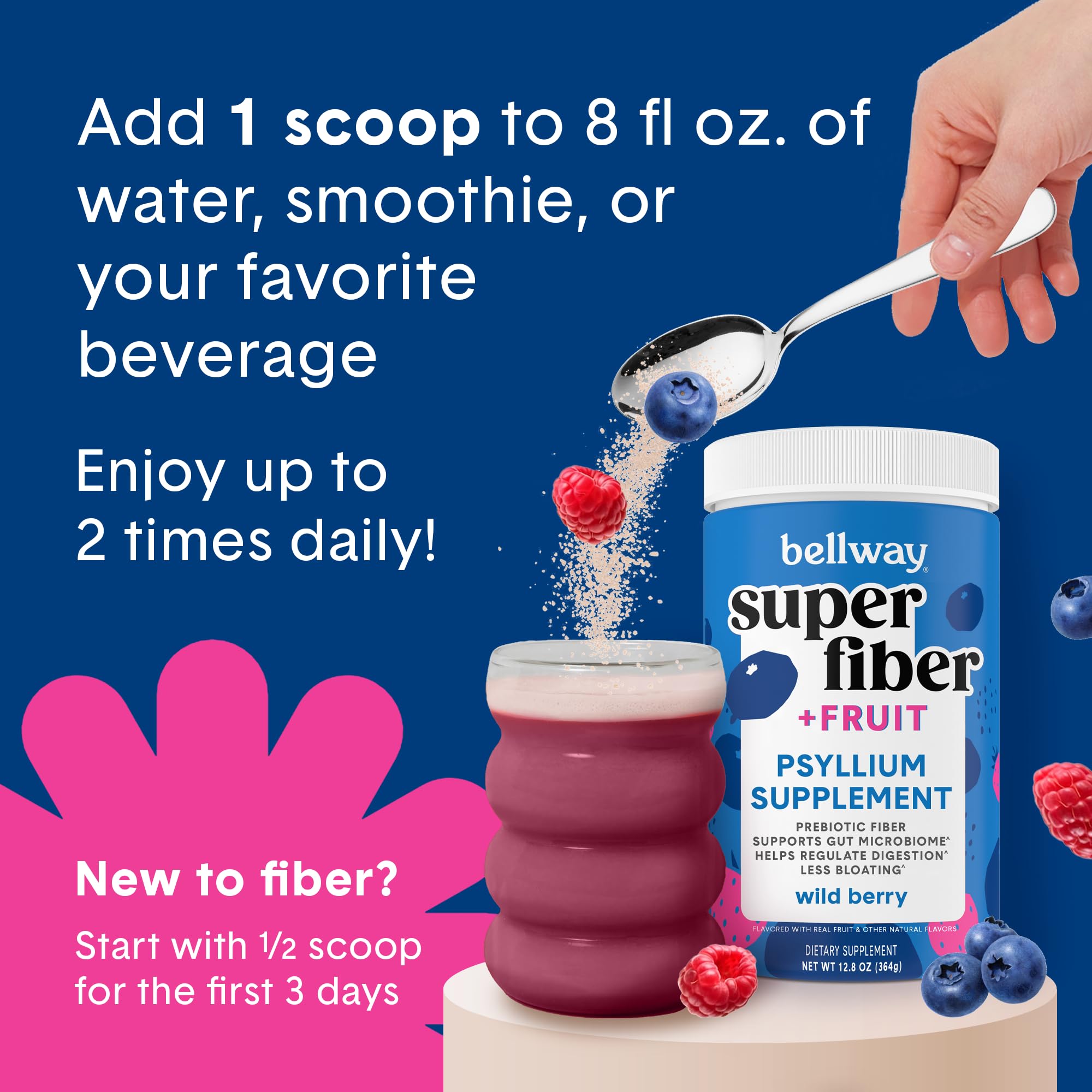 Bellway Super Fiber label close-up emphasizes non-GMO and gluten-free credentials.