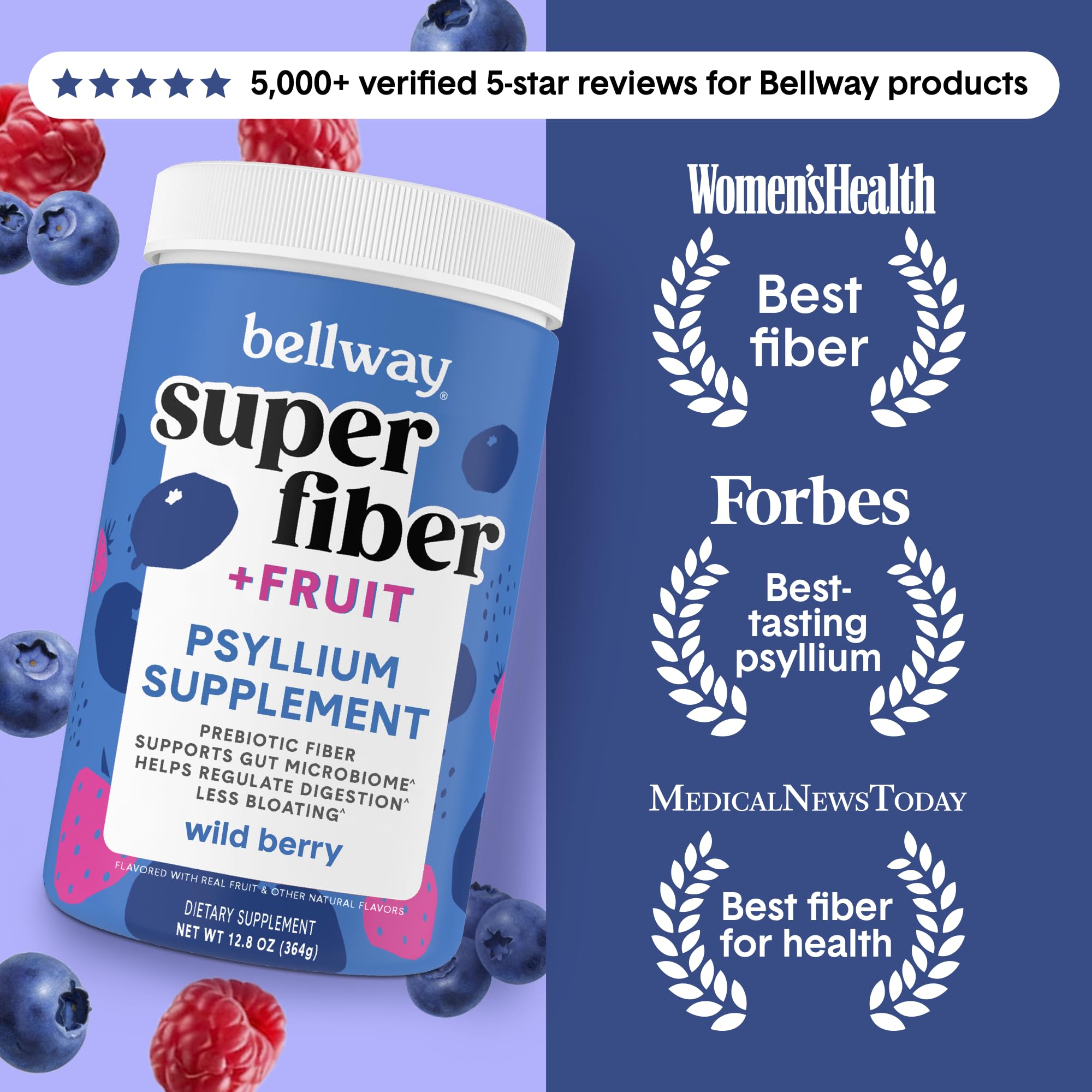 Bellway Super Fiber powder scoop demonstrates easy daily fiber intake.