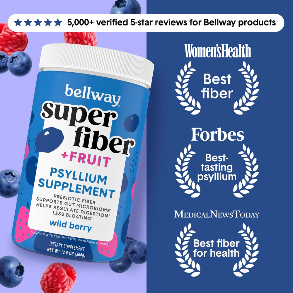Bellway Super Fiber powder scoop demonstrates easy daily fiber intake.