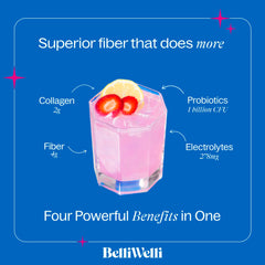 BellWelli Fiber powder being stirred in a glass of water for quick mix.