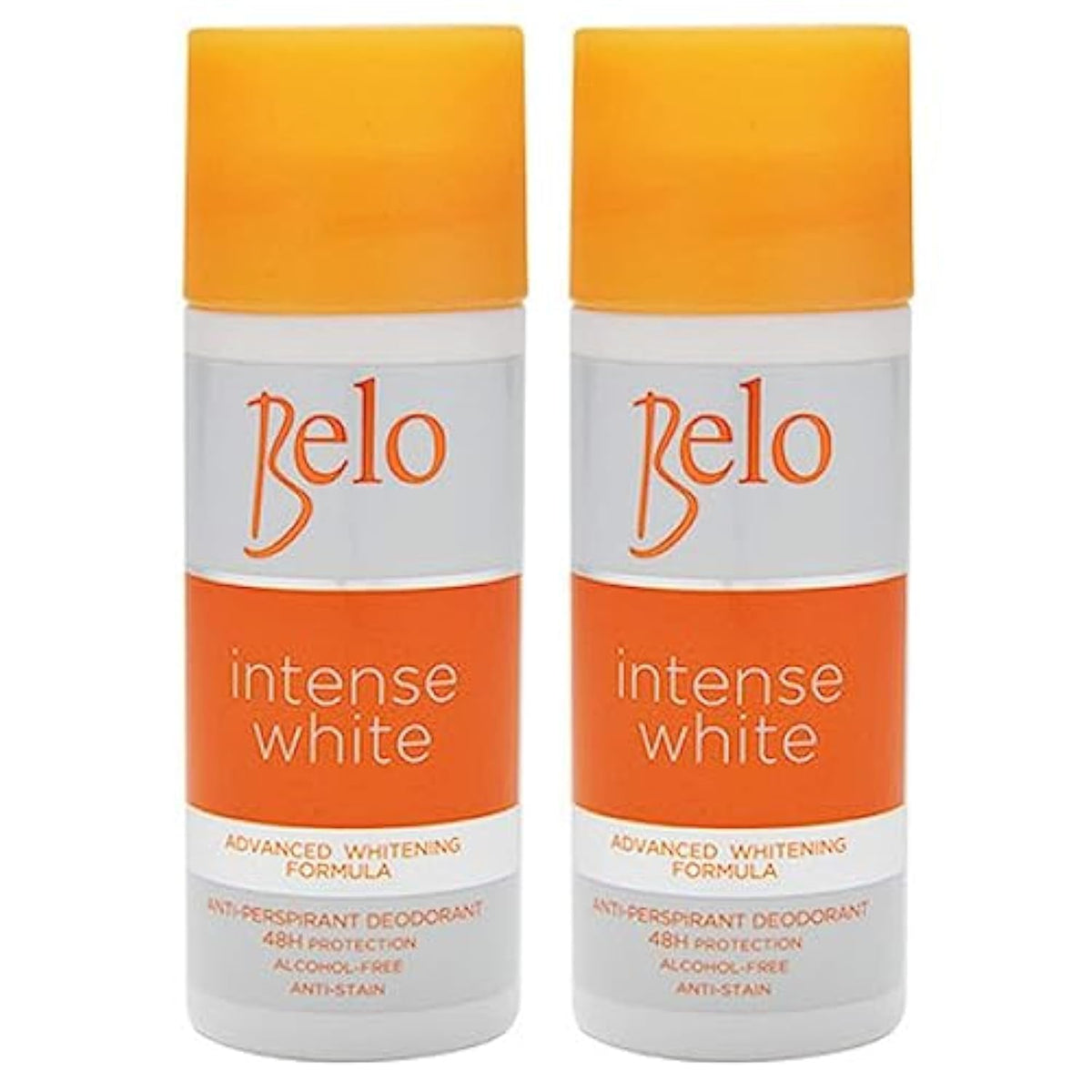 Belo Essentials Intense White deodorant bottle offers long-lasting protection.