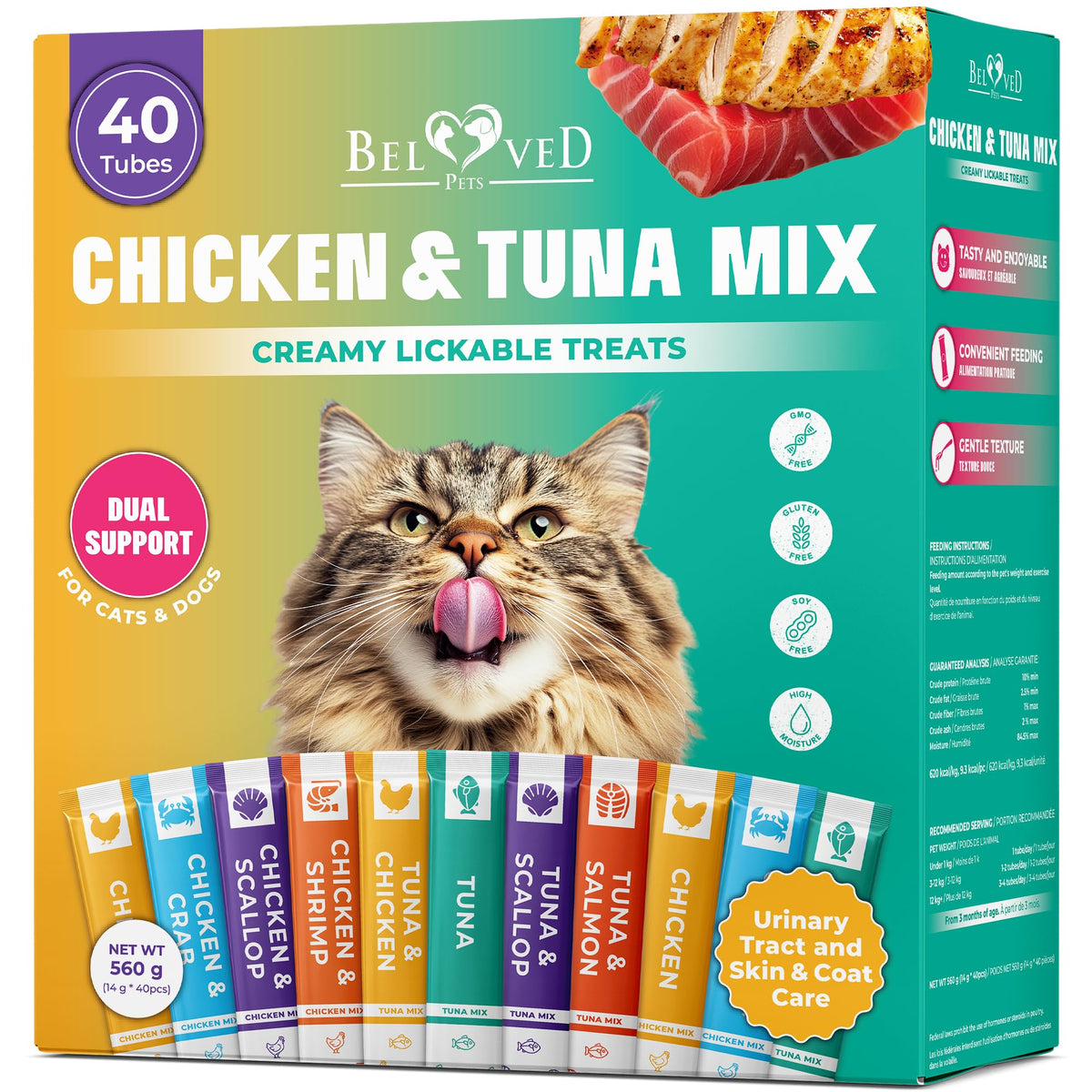 Beloved Pets creamy lickable tuna tubes offer a tasty, creamy snack cats love