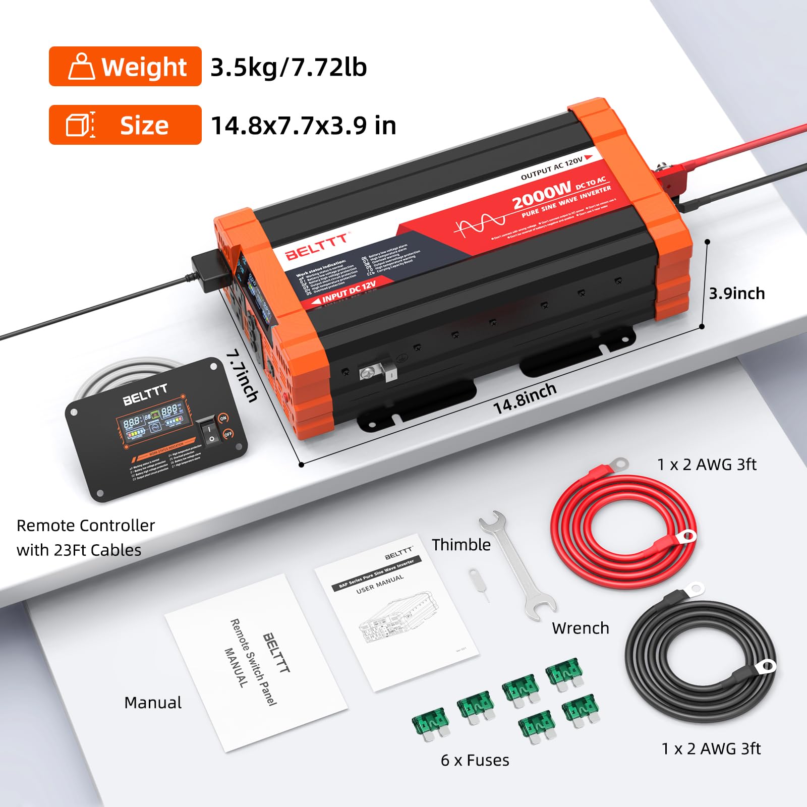 BELTTT 2000W inverter rugged housing for outdoor use