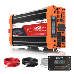 BELTTT 2000W inverter front view with dual AC sockets for off-grid power