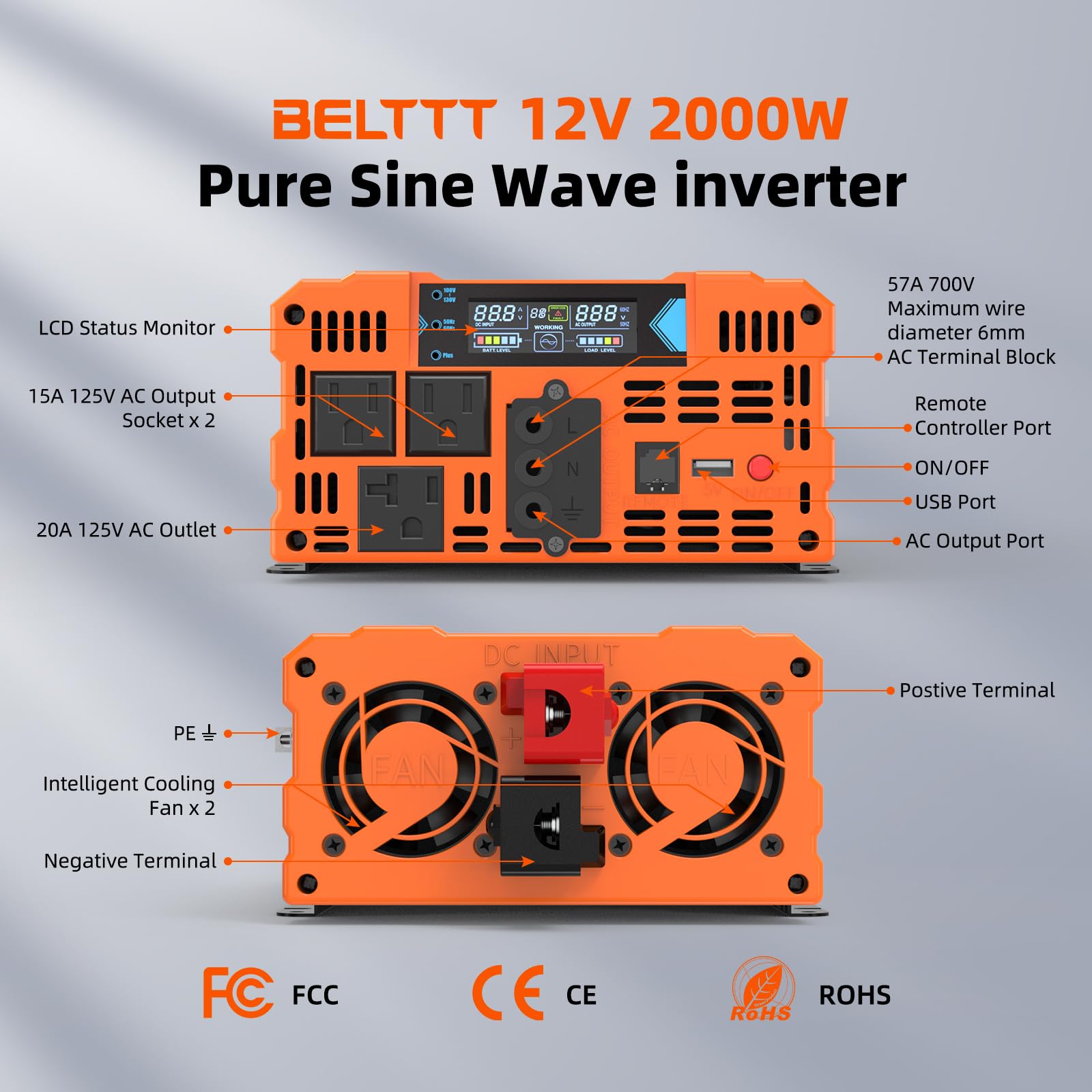 BELTTT 2000W inverter handles high surge for startup