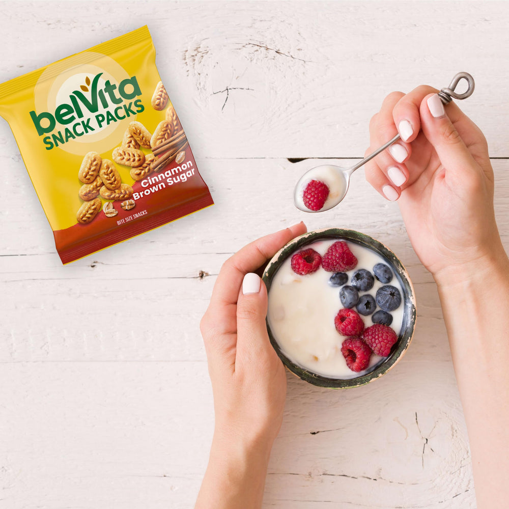 Belvita bites on-the-go snacking setup, tidy and portable.