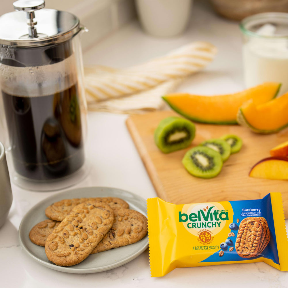 Belvita blueberry breakfast biscuits bag inside – portable snack on the move