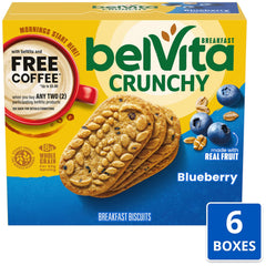 Belvita blueberry breakfast biscuits on table with coffee – ideal pairing