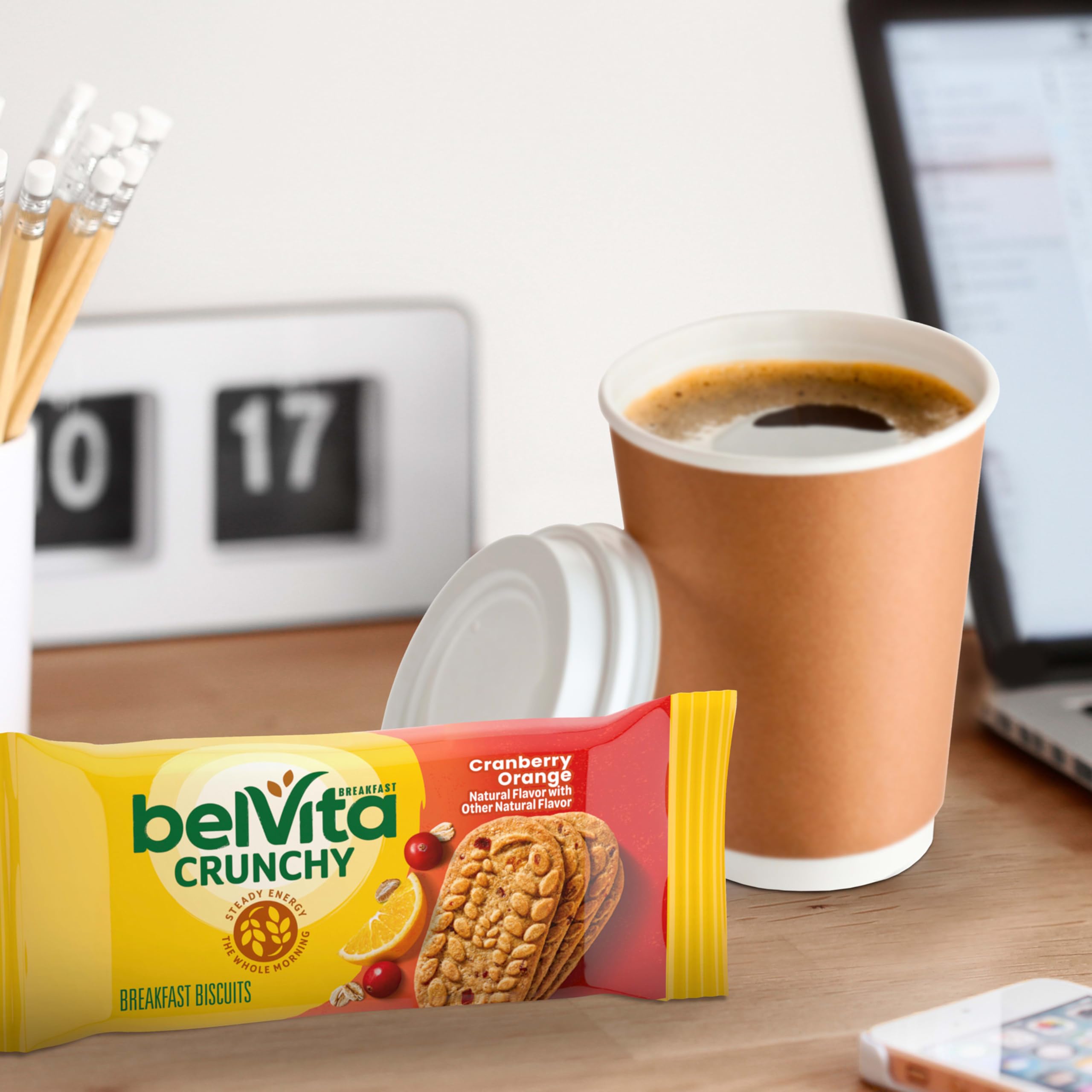 Belvita Cranberry Orange ingredients close-up with wholesome grains.