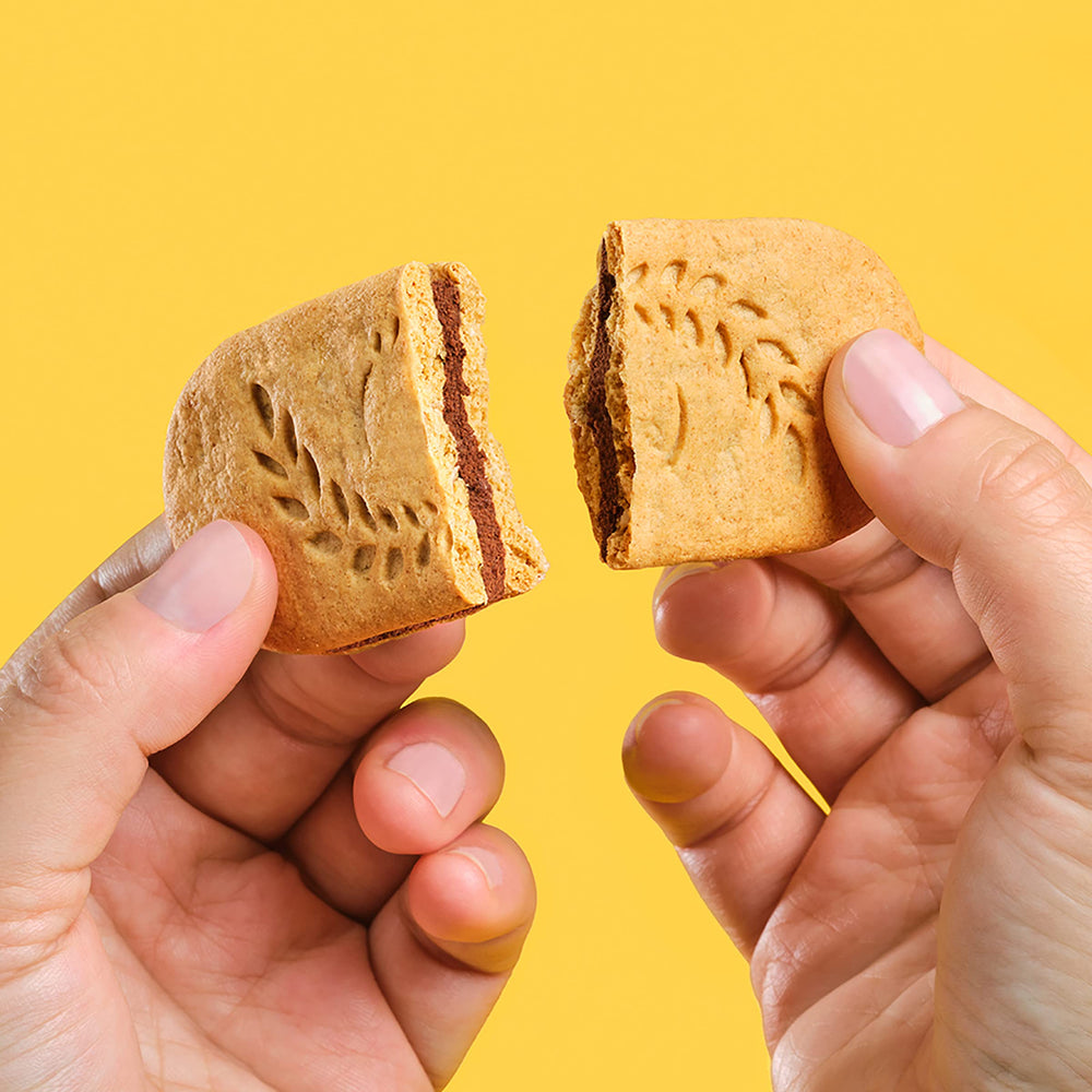 Belvita chocolate creme filling highlighted with wholesome grain texture.