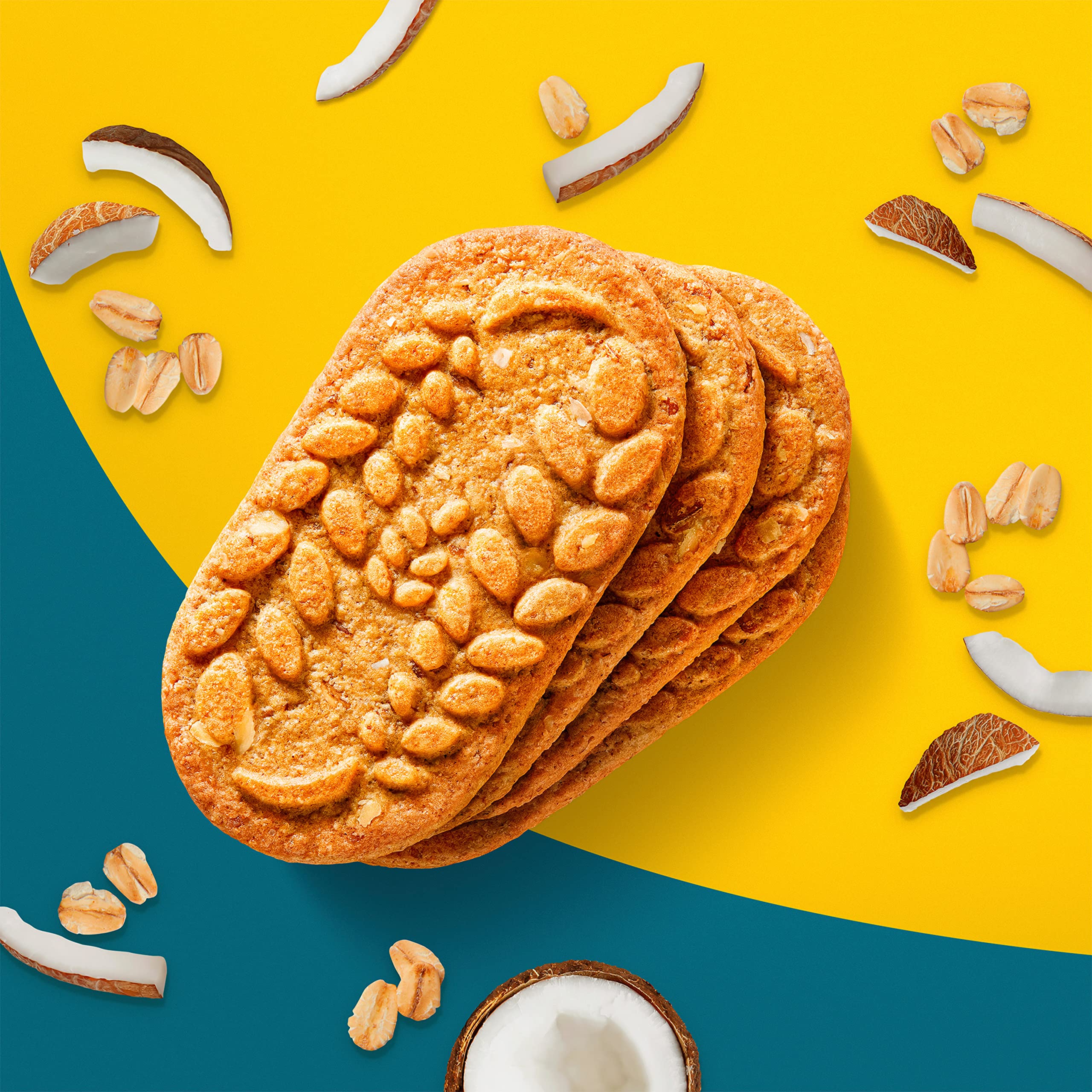 Belvita Toasted Coconut biscuits close-up highlighting wholesome grains.