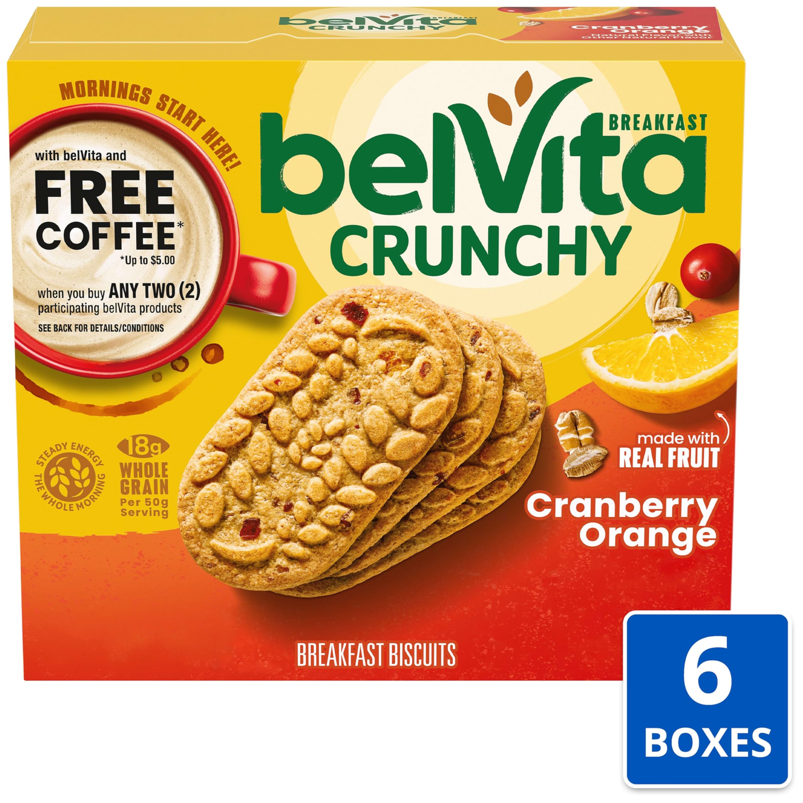 Belvita whole-grain texture of a breakfast biscuit for a crisp bite.