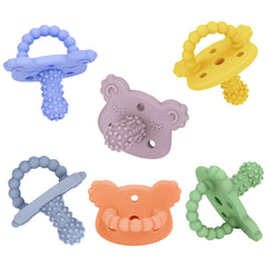 BEMEI silicone teether pacifier in blue, safe chewing toy for early teething.