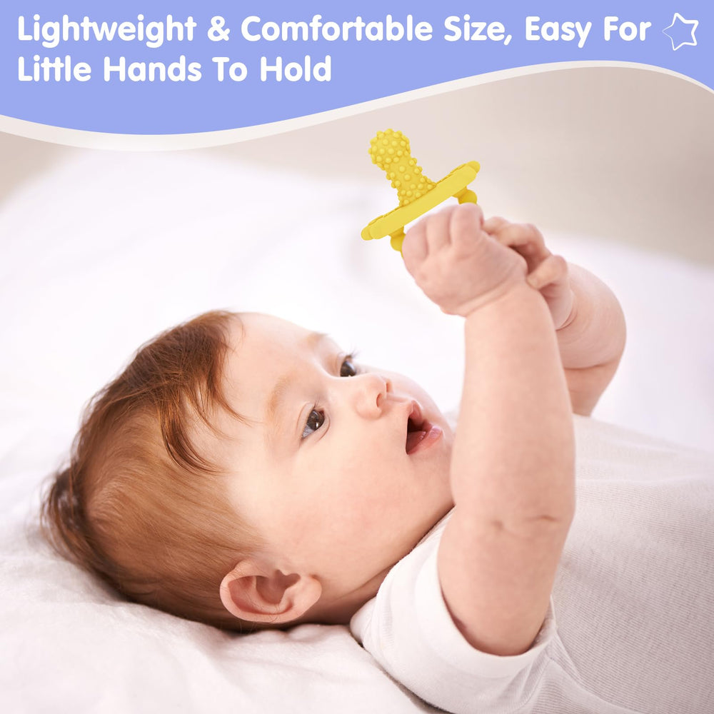BEMEI closeup teether showing one-piece silicone design for safety.