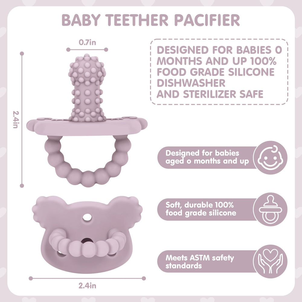 BEMEI silicone teether pacifier in grey, ergonomic grip for toddlers.