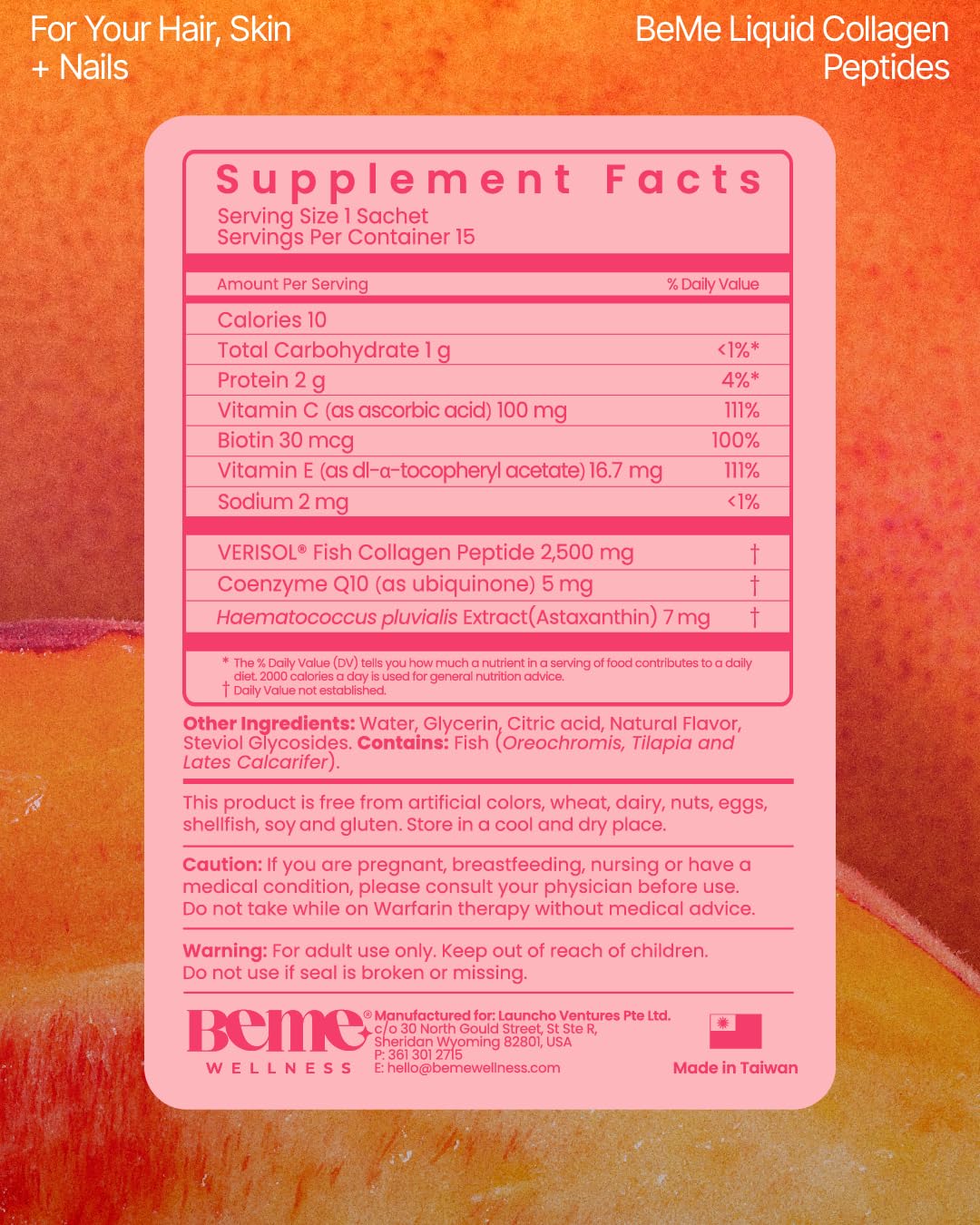BeMe peach flavor visual communicates premium, clean formulation.