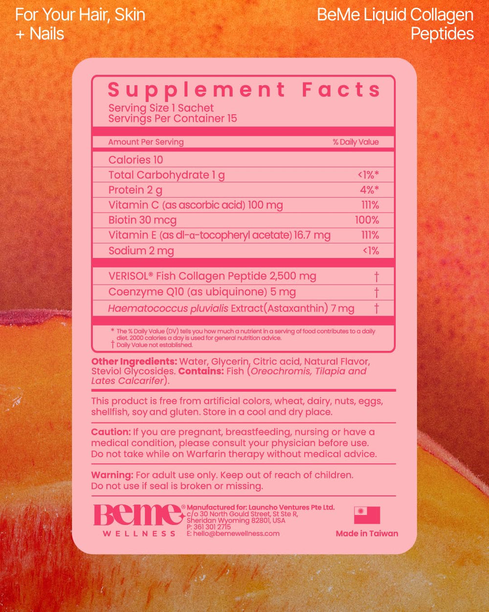 BeMe peach flavor visual communicates premium, clean formulation.