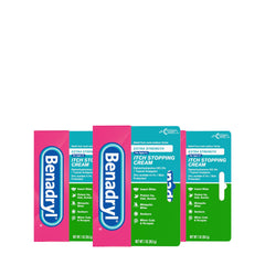 Benadryl extra-strength anti-itch cream three-pack tubes side by side for quick relief.