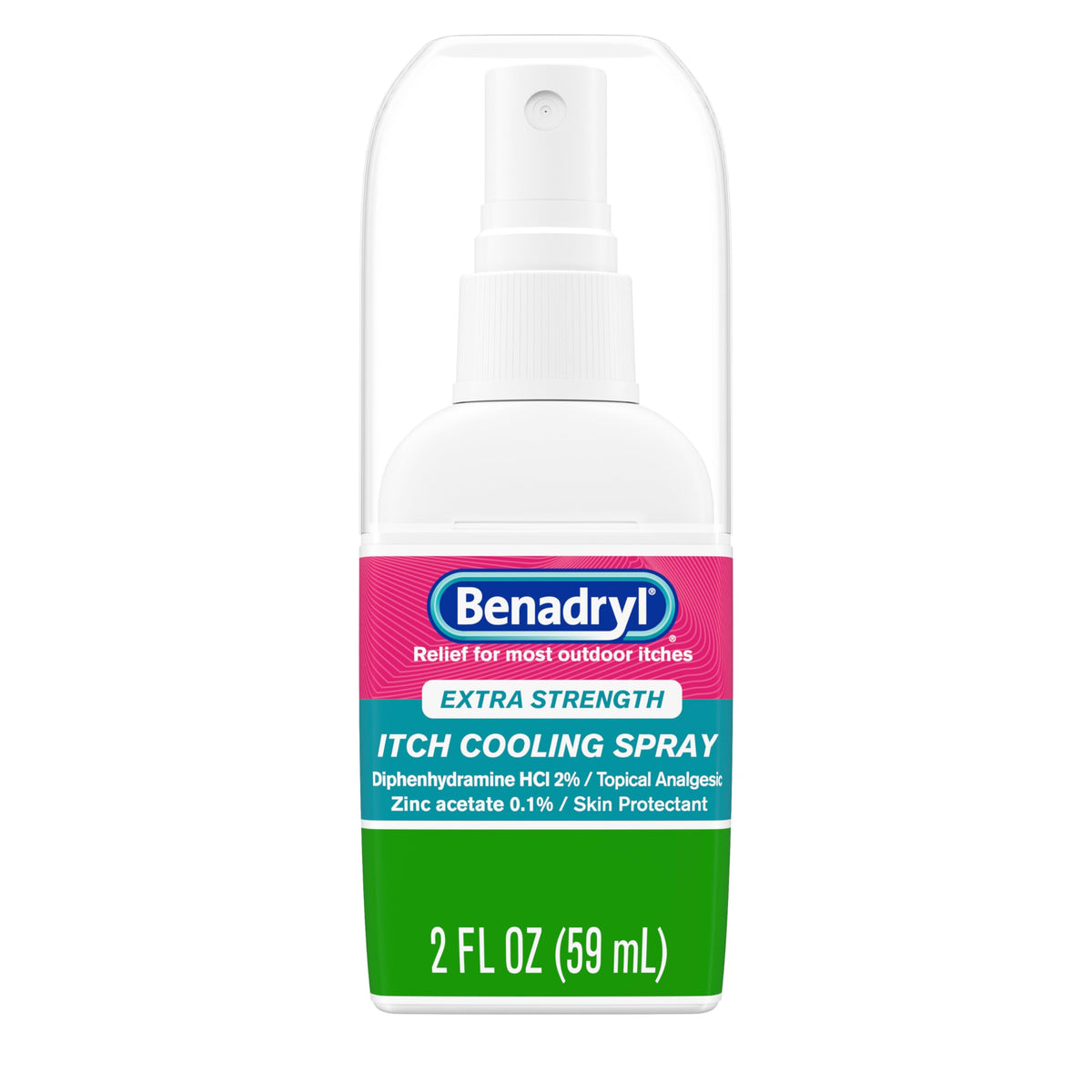 Benadryl Extra Strength Itch Cooling Spray bottle 2 oz for quick outdoor itch relief.