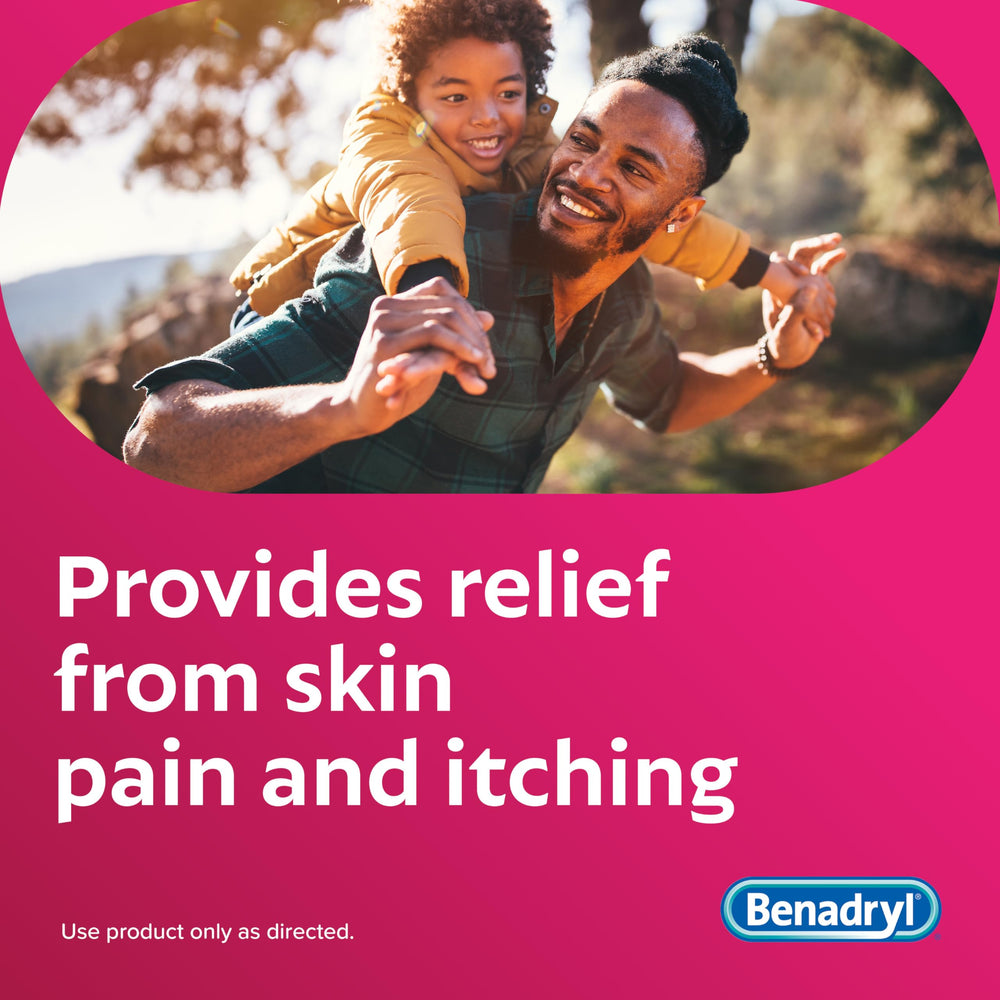 Travel-size Benadryl spray ideal for camping and hiking kits.