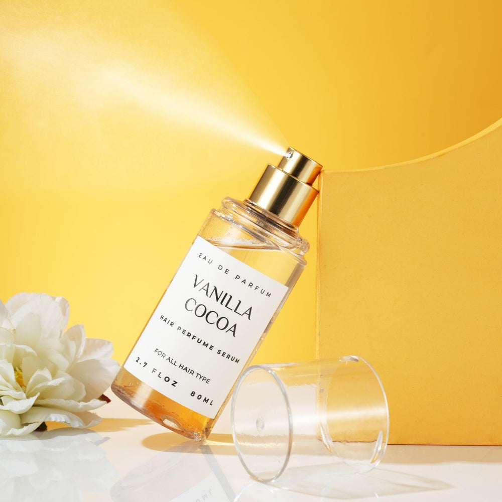 benatu hair perfume bottle label showing keratin and ceramides for strength