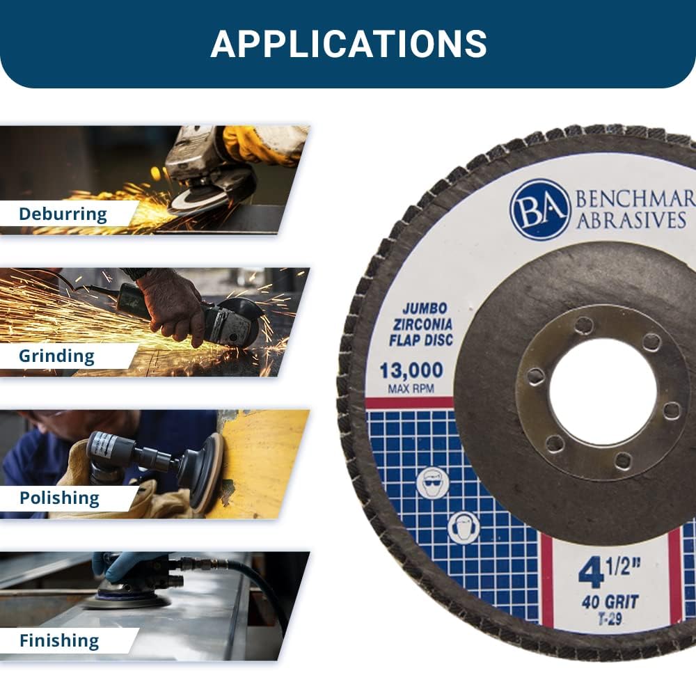 Benchmark Abrasives 4.5-inch flap disc side view with dense zirconia layers