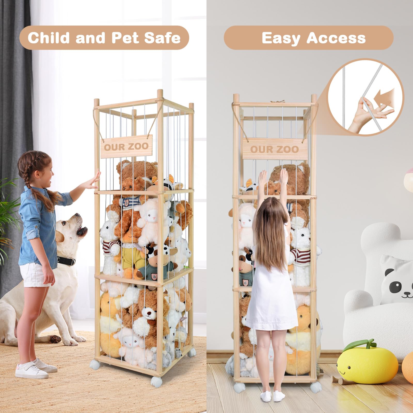 BENCHRY stuffed animal stand with wheels enabling smooth movement.