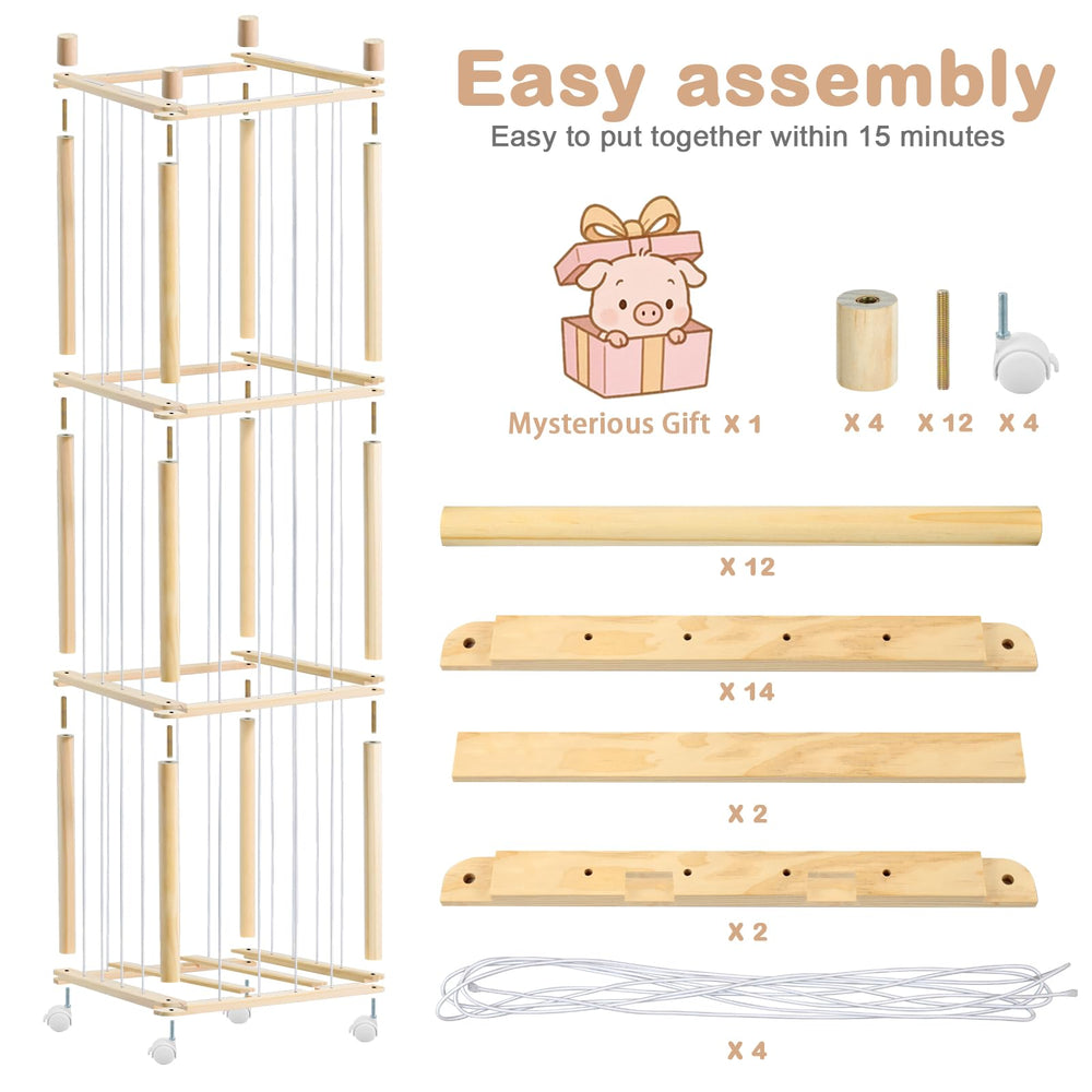 BENCHRY stuffed animal zoo storage with 360-degree wheels enables easy room rearrangement.