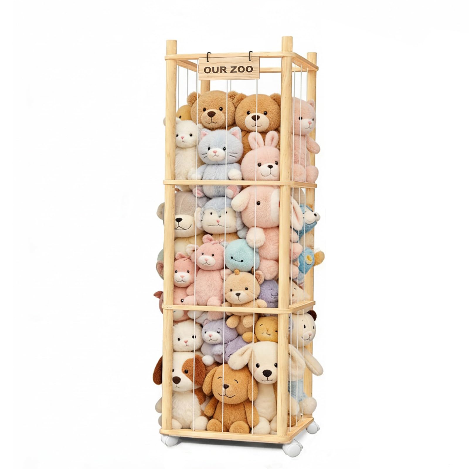 BENCHRY stuffed animal zoo storage, 54in full view, keeps toys organized and visible.