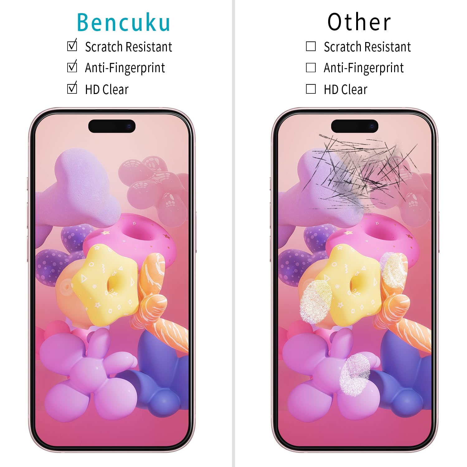 Bencuku iPhone 16 scratch-resistant surface maintains clarity