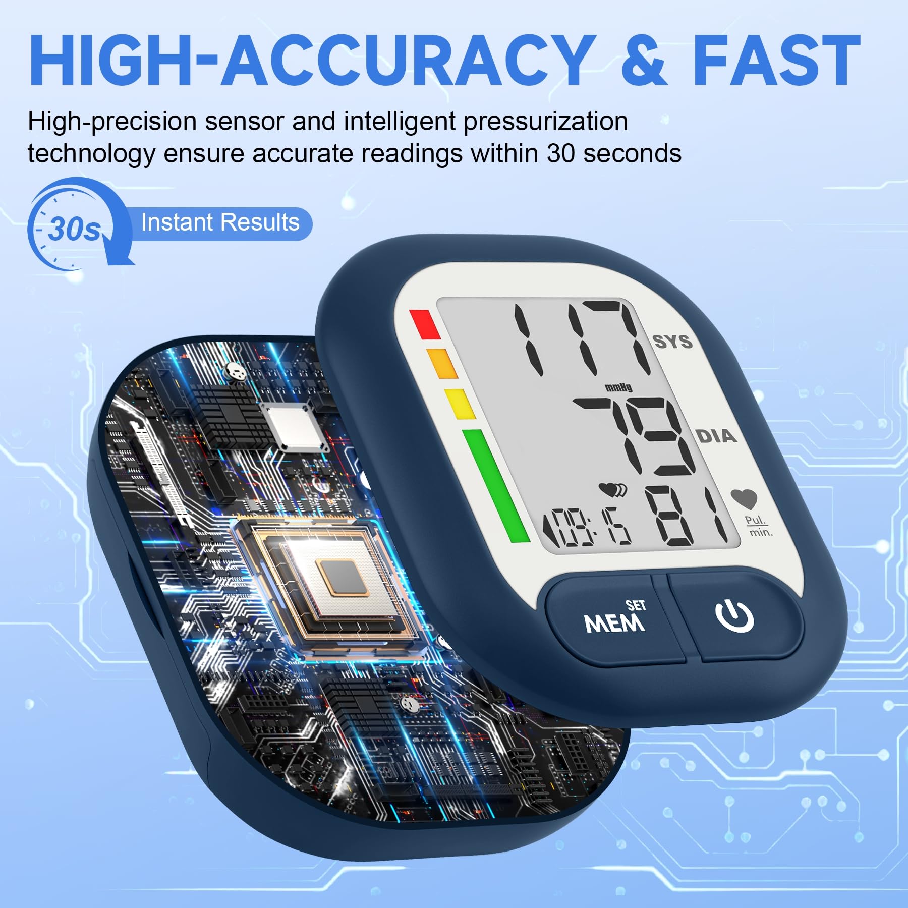 BENECEN BP Monitor stores 199 measurements with date and time for trend tracking.