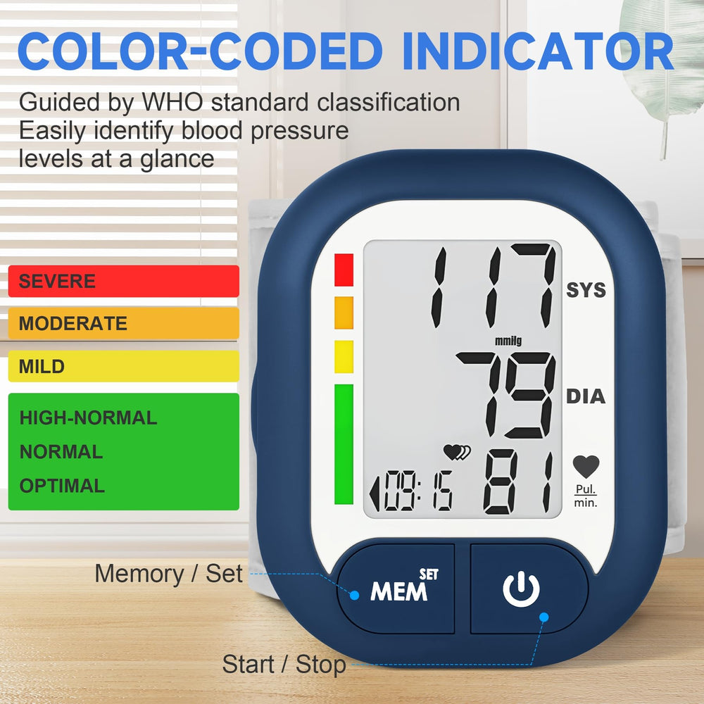 BENECEN BP Monitor adjustable cuff fits wrists from 13.5 to 21.5 cm.