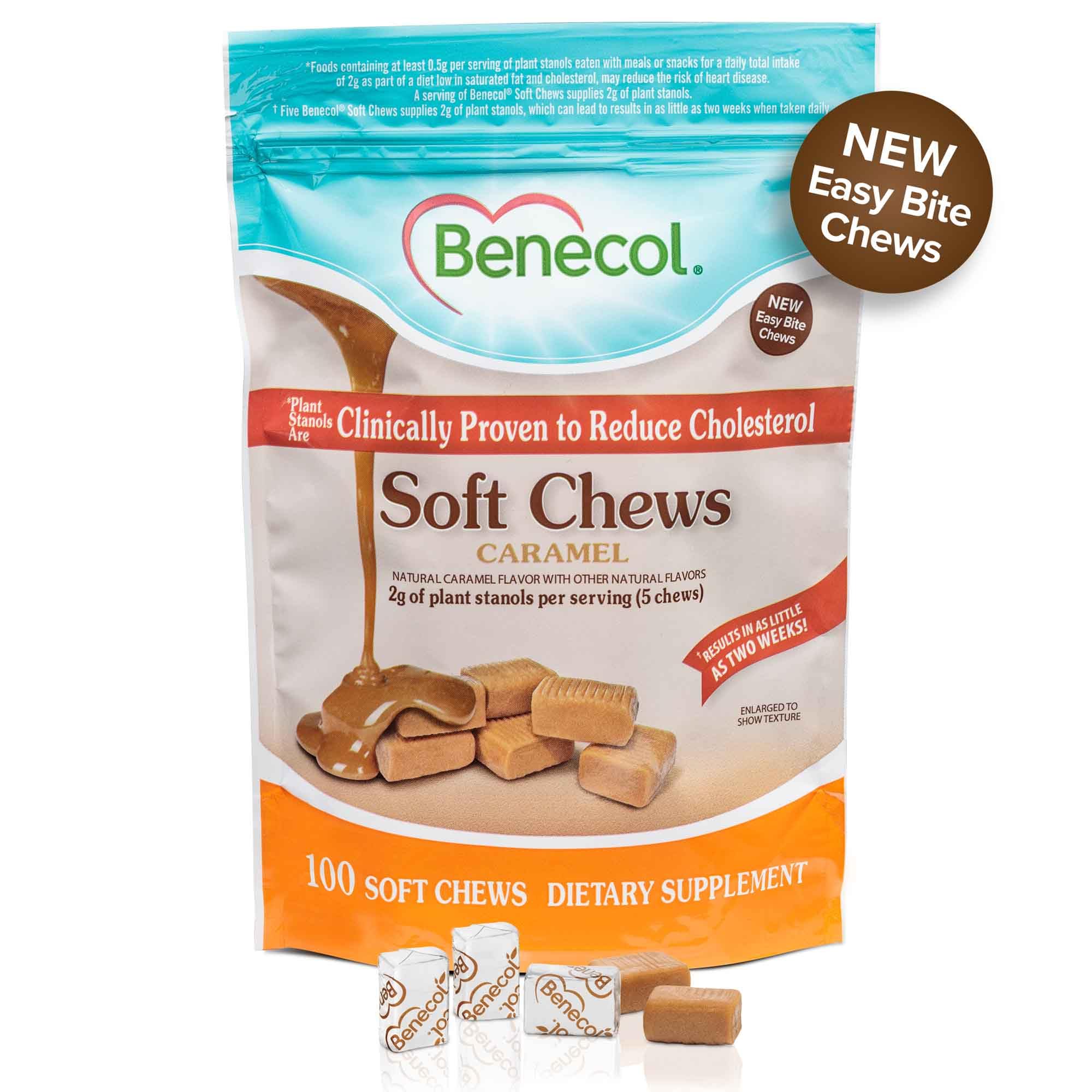 Benecol Soft Chews creamy caramel texture close-up for a smooth bite.