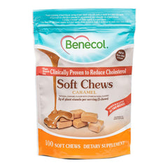Benecol Soft Chews caramel pack ready for daily use, a tasty, convenient option.