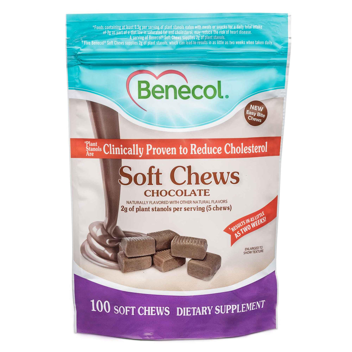 Benecol Soft Chews new easy bite chocolate pack for daily cholesterol support