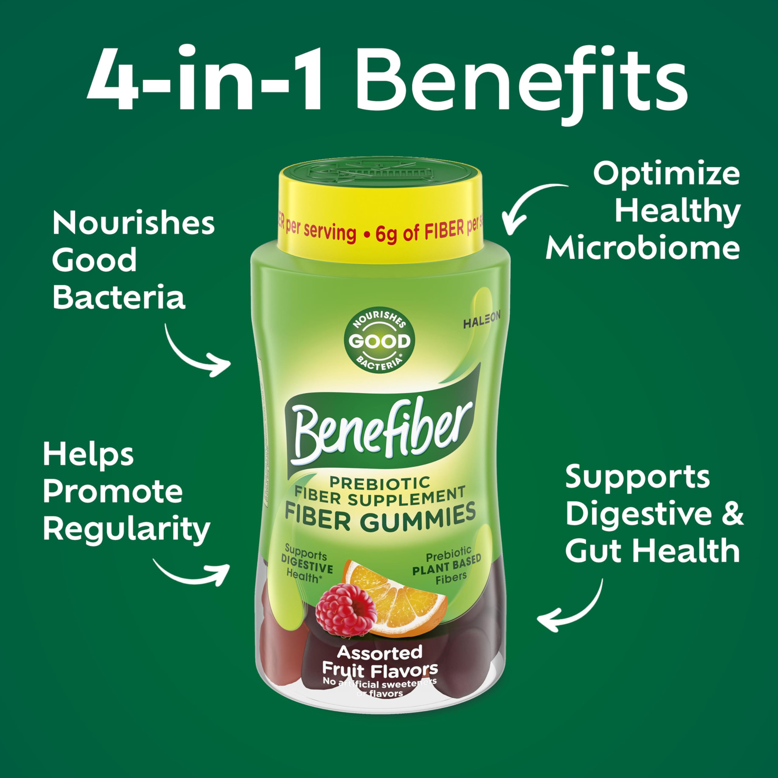Benefiber gummies bottle open with gummies spilled for on the go